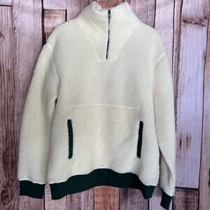 Octobre Editions Callan Fleece Jacket Pullover Ecru/Green XL Fall Winter Classic